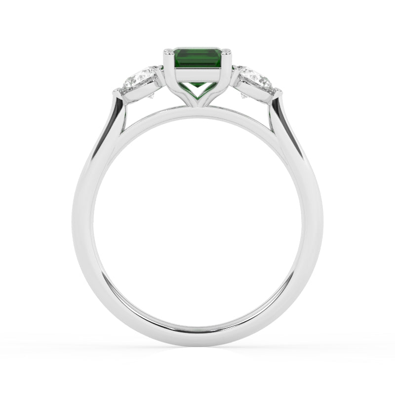 R-82413-EM-W  Lab Diamond & Emerald Three Stone Ring