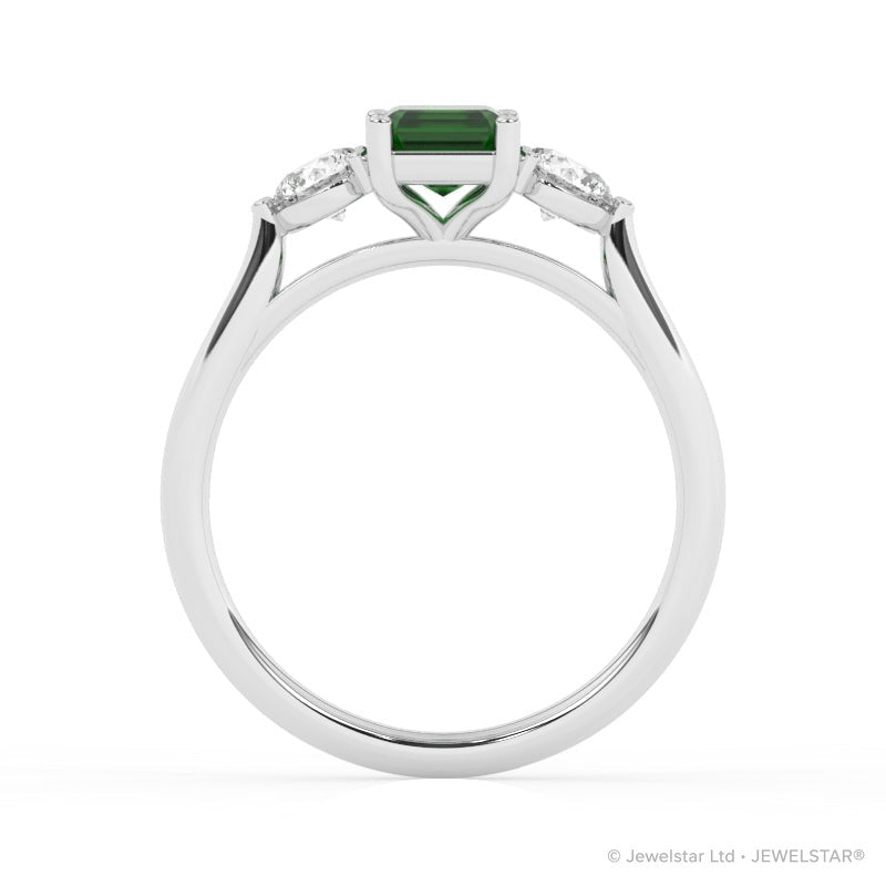 R-82413-EM-W  Lab Diamond & Emerald Three Stone Ring