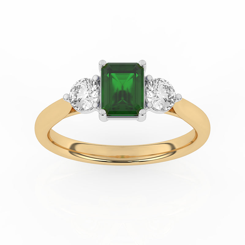 R-82413-EM-Y  Lab Diamond & Emerald Three Stone Ring