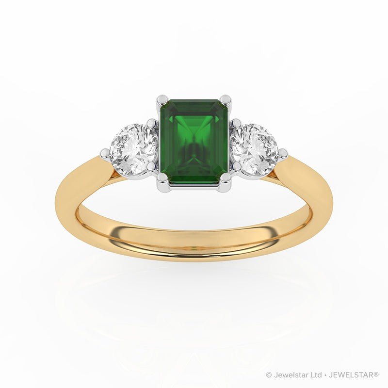 R-82413-EM-Y  Lab Diamond & Emerald Three Stone Ring