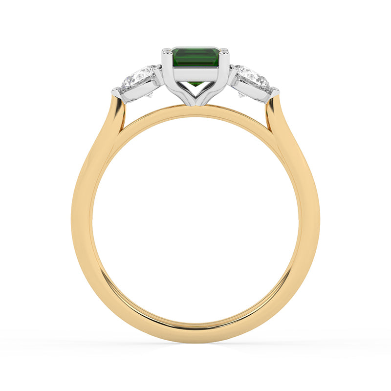 R-82413-EM-Y  Lab Diamond & Emerald Three Stone Ring