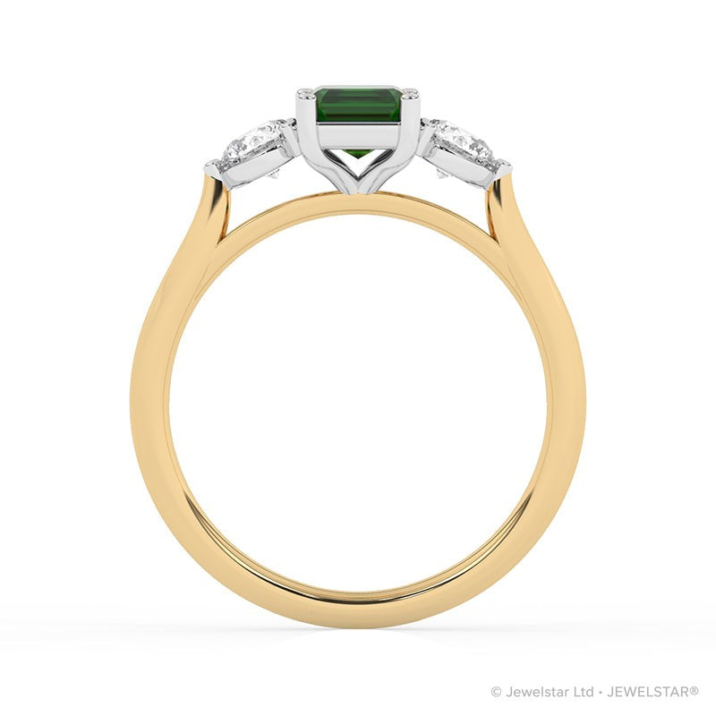R-82413-EM-Y  Lab Diamond & Emerald Three Stone Ring