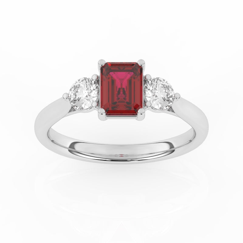 R-82413-RU-W  Lab Diamond & Ruby Three Stone Ring