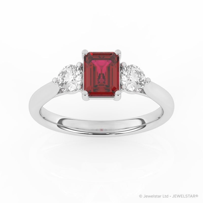 R-82413-RU-W  Lab Diamond & Ruby Three Stone Ring