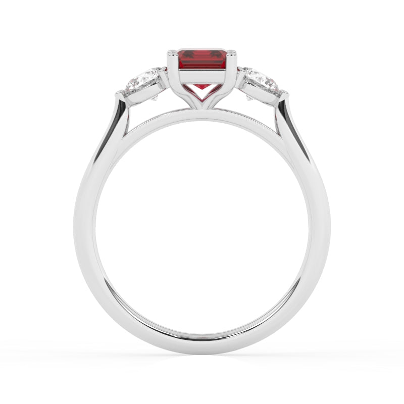 R-82413-RU-W  Lab Diamond & Ruby Three Stone Ring