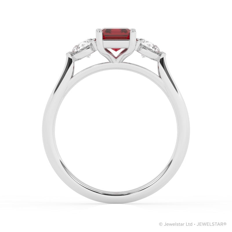 R-82413-RU-W  Lab Diamond & Ruby Three Stone Ring
