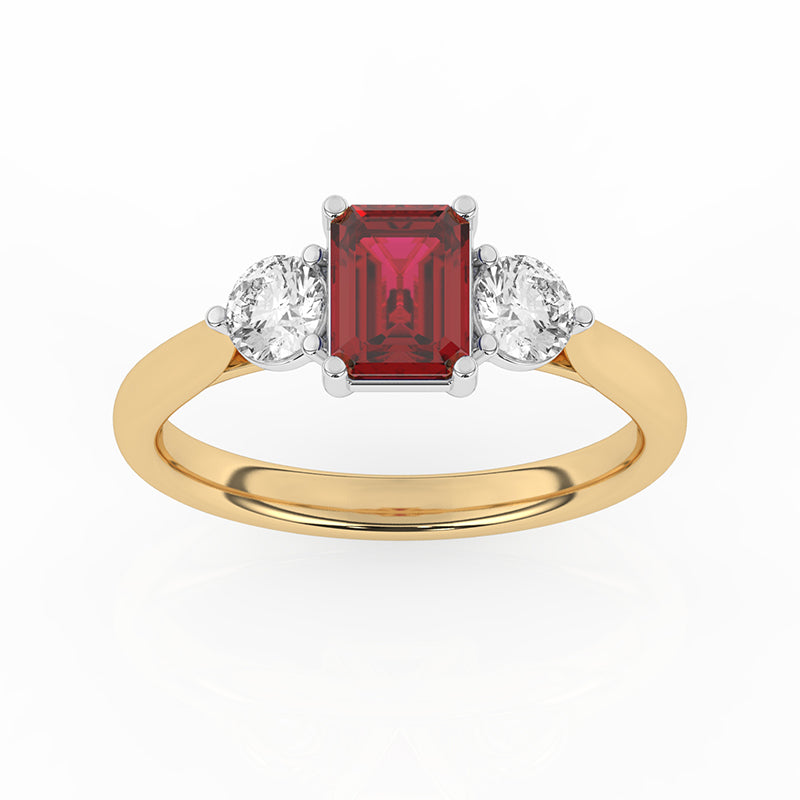 R-82413-RU-Y  Lab Diamond & Ruby Three Stone Ring