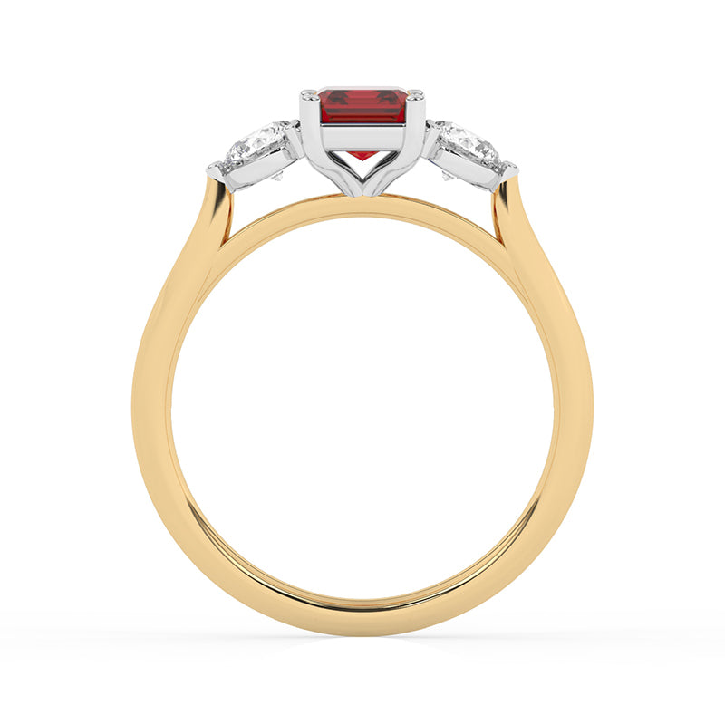 R-82413-RU-Y  Lab Diamond & Ruby Three Stone Ring