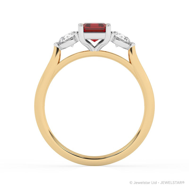 R-82413-RU-Y  Lab Diamond & Ruby Three Stone Ring