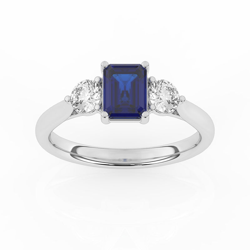 R-82413-SA-W  Lab Diamond & Sapphire Three Stone Ring