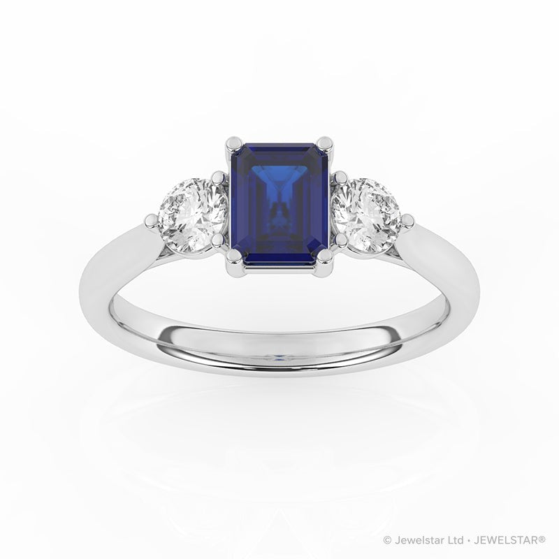 R-82413-SA-W  Lab Diamond & Sapphire Three Stone Ring
