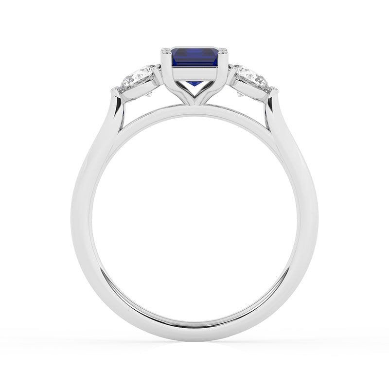 R-82413-SA-W  Lab Diamond & Sapphire Three Stone Ring