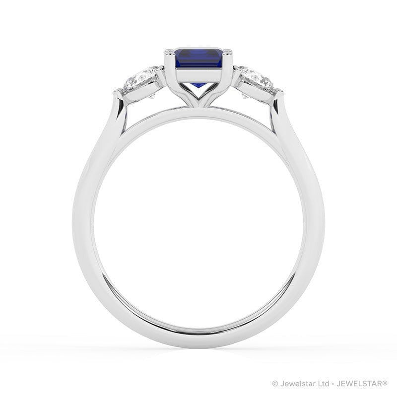 R-82413-SA-W  Lab Diamond & Sapphire Three Stone Ring