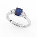 R-82413-SA-W  Lab Diamond & Sapphire Three Stone Ring F/VS (EGL Report Included)