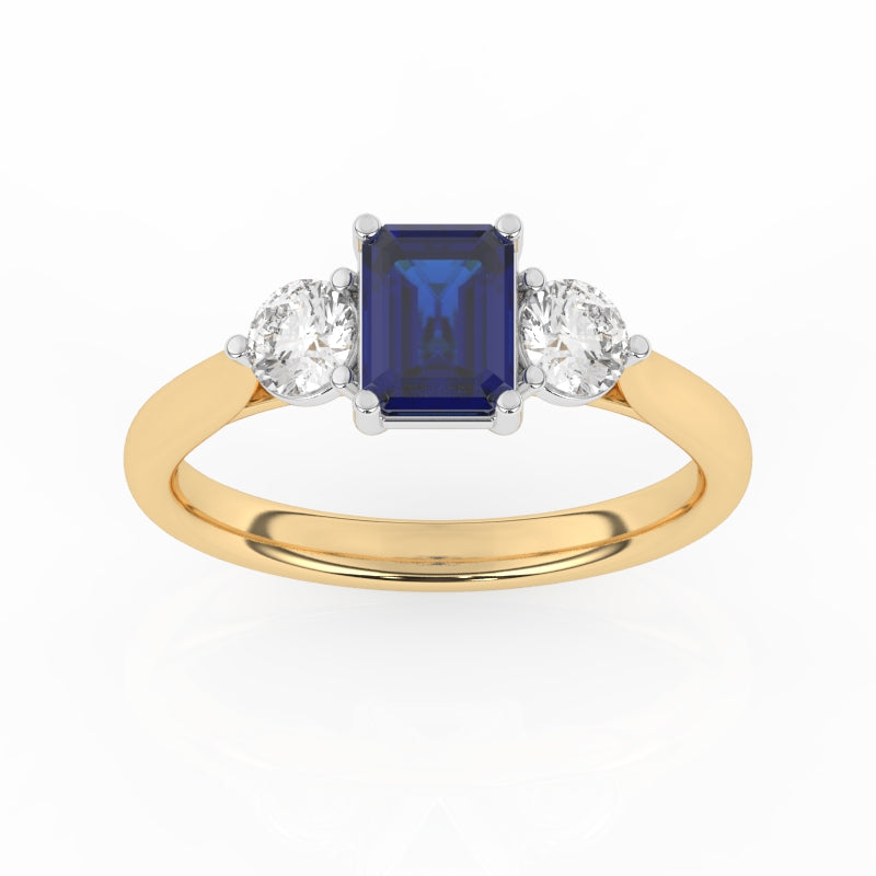 R-82413-SA-Y  Lab Diamond & Sapphire Three Stone Ring