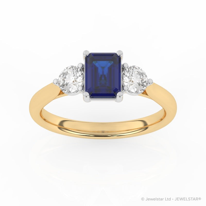 R-82413-SA-Y  Lab Diamond & Sapphire Three Stone Ring