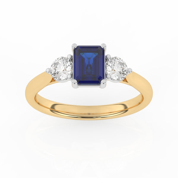 R-82413-SA-Y  Lab Diamond & Sapphire Three Stone Ring F/VS (EGL Report Included)