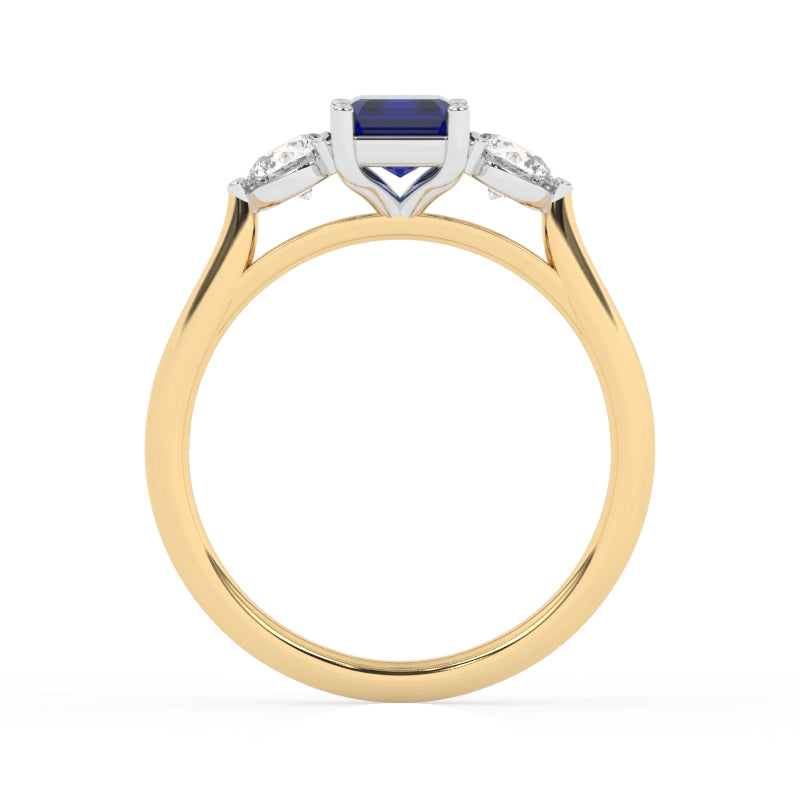 R-82413-SA-Y  Lab Diamond & Sapphire Three Stone Ring