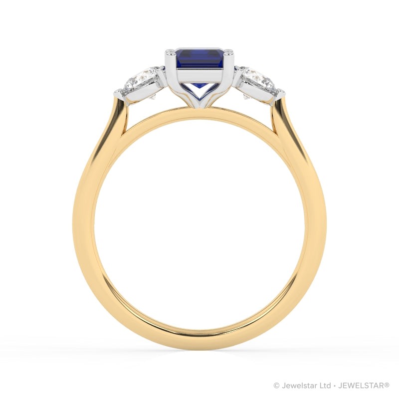R-82413-SA-Y  Lab Diamond & Sapphire Three Stone Ring