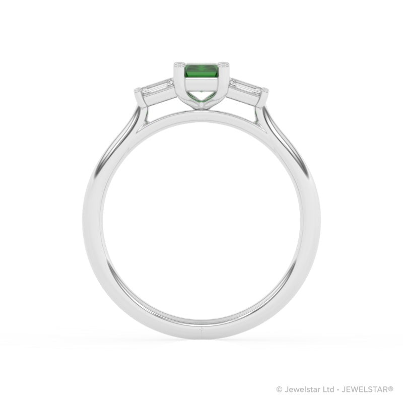 R-82420-EM-W  Lab Diamond & Emerald Three Stone Ring