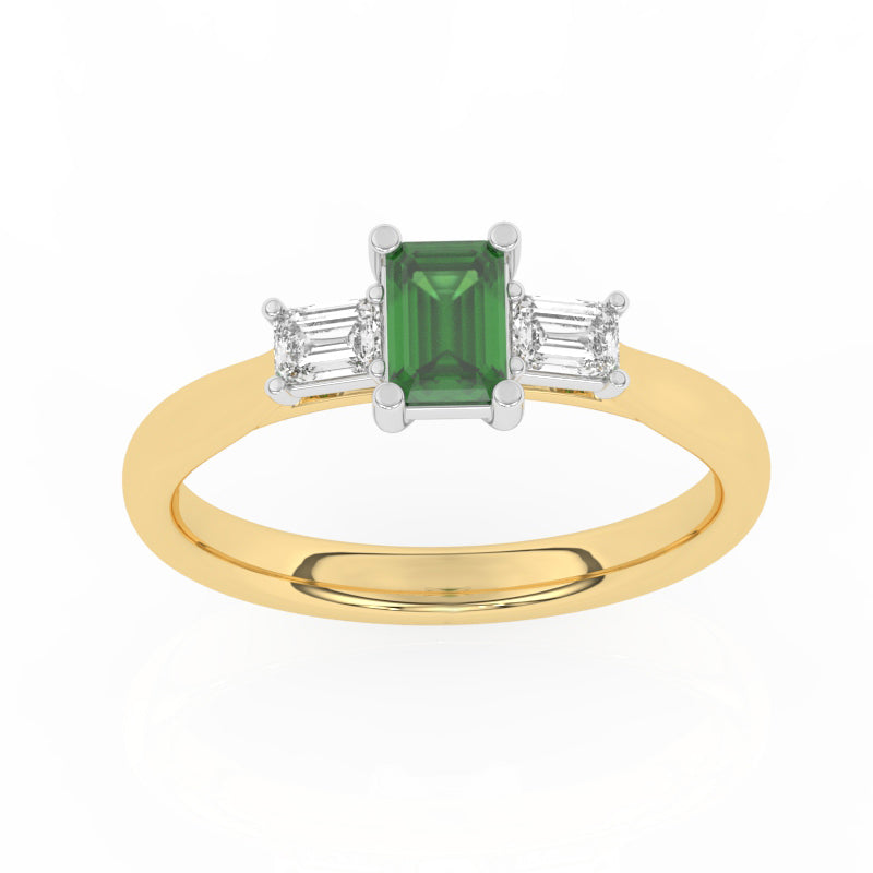 R-82420-EM-Y  Lab Diamond & Emerald Three Stone Ring