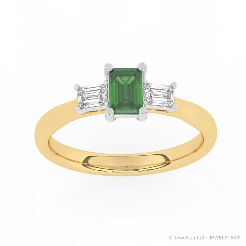 R-82420-EM-Y  Lab Diamond & Emerald Three Stone Ring