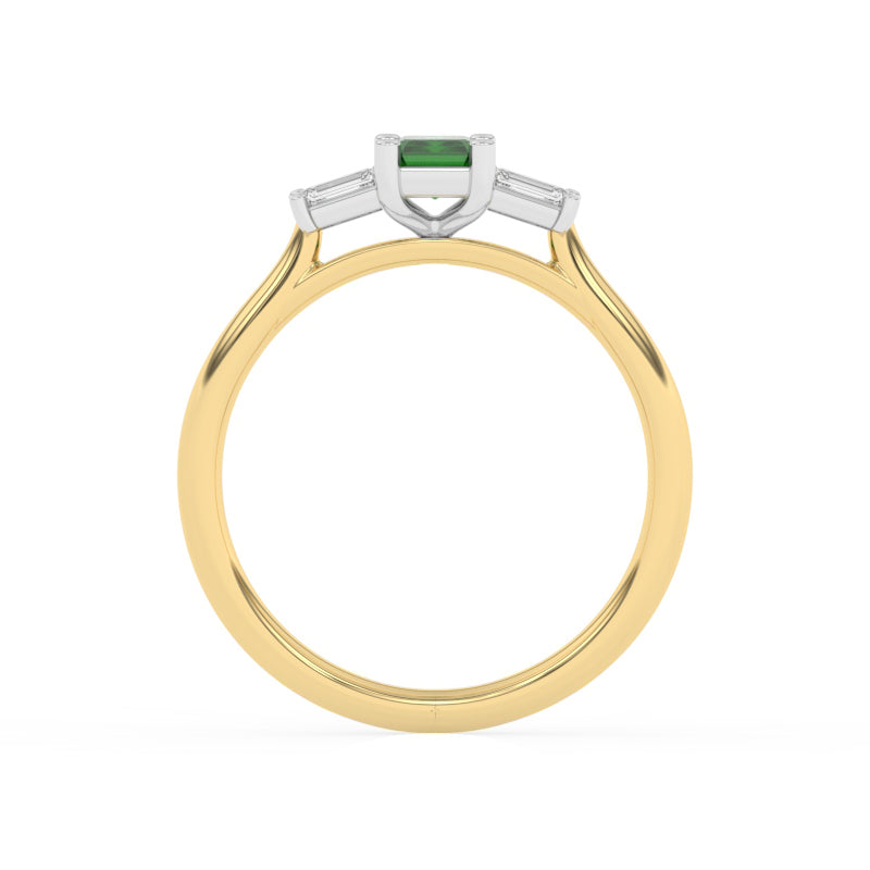 R-82420-EM-Y  Lab Diamond & Emerald Three Stone Ring