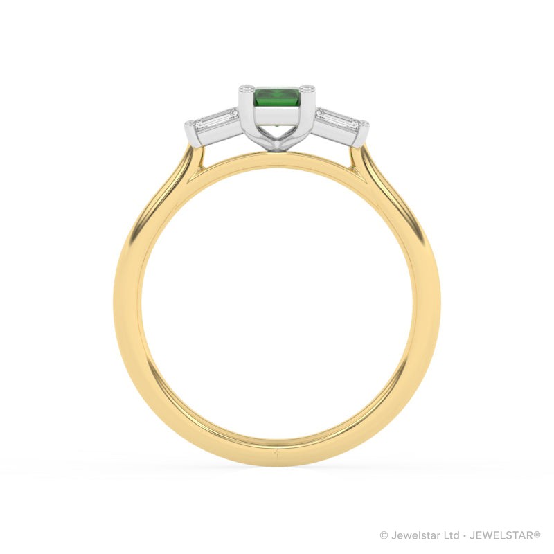 R-82420-EM-Y  Lab Diamond & Emerald Three Stone Ring