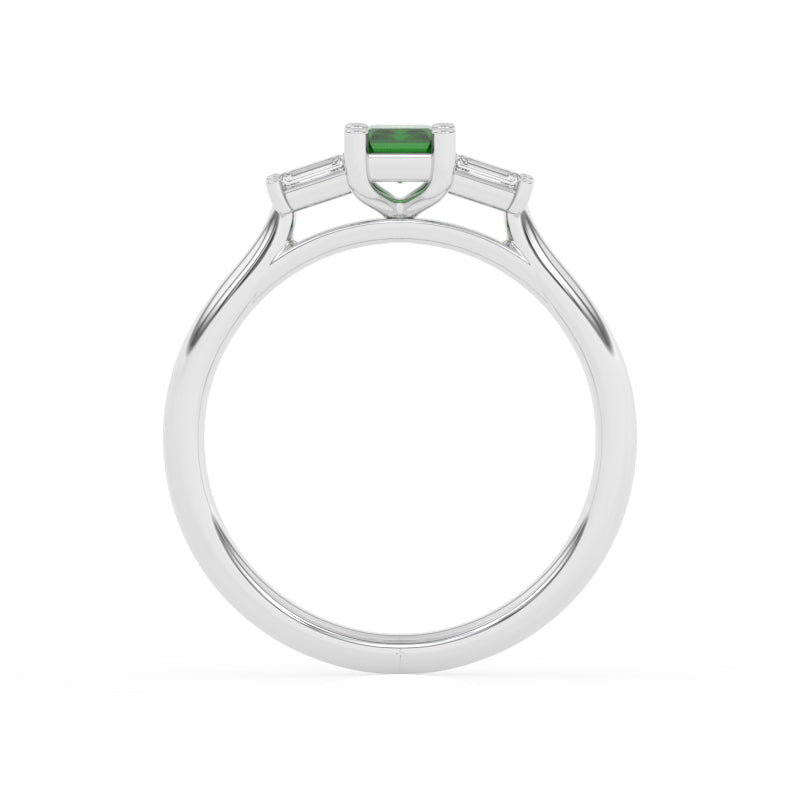 R-82420-EM-W  Lab Diamond & Emerald Three Stone Ring
