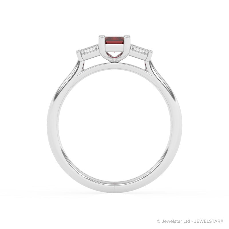R-82420-RU-W  Lab Diamond & Ruby Three Stone Ring