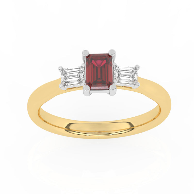R-82420-RU-Y  Lab Diamond & Ruby Three Stone Ring