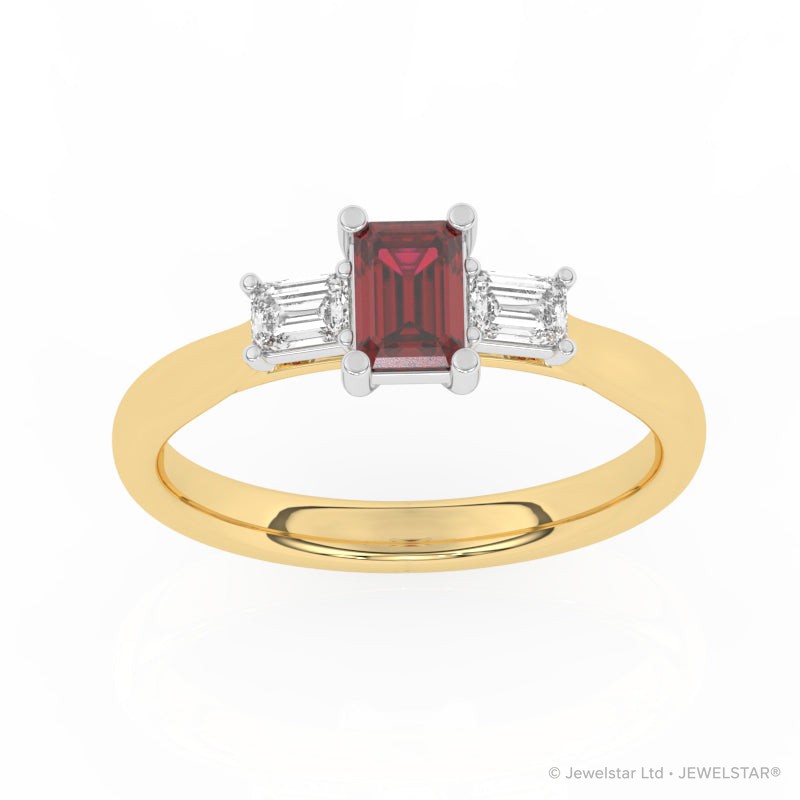 R-82420-RU-Y  Lab Diamond & Ruby Three Stone Ring