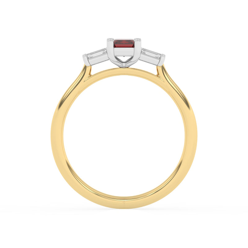 R-82420-RU-Y  Lab Diamond & Ruby Three Stone Ring