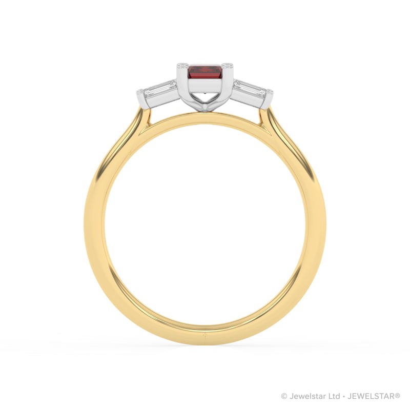R-82420-RU-Y  Lab Diamond & Ruby Three Stone Ring