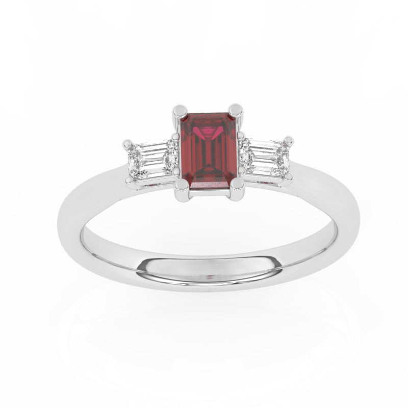 R-82420-RU-W  Lab Diamond & Ruby Three Stone Ring