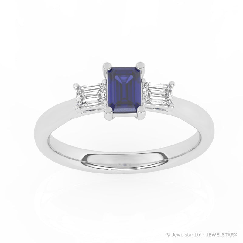 R-82420-SA-W  Lab Diamond & Sapphire Three Stone Ring