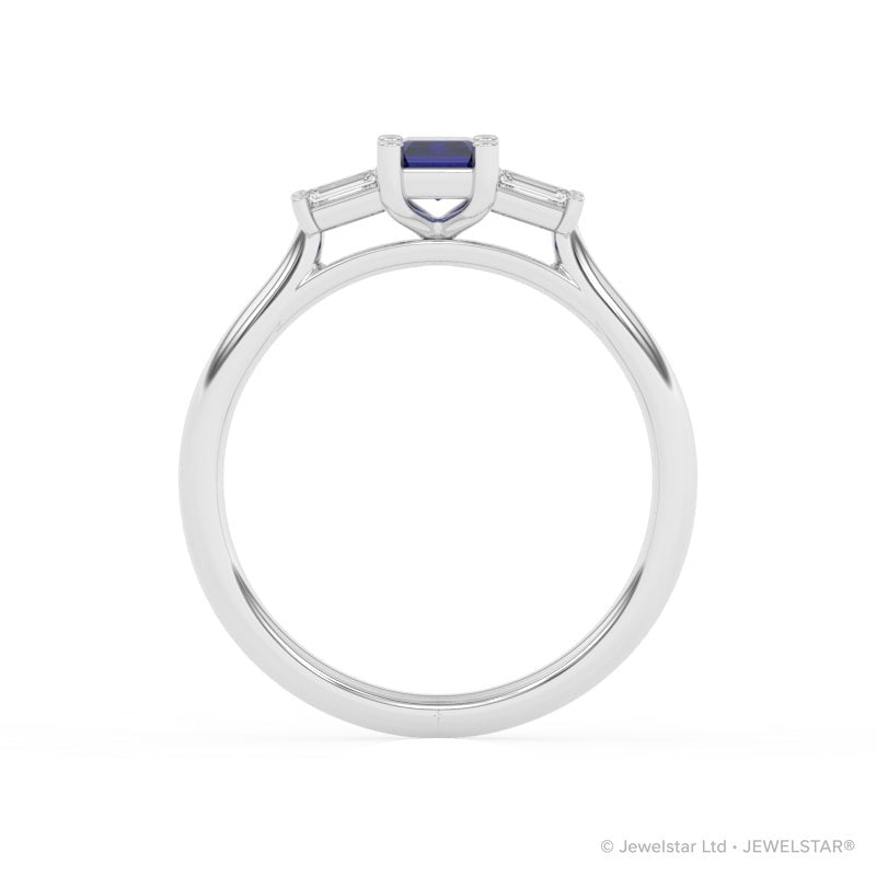 R-82420-SA-W  Lab Diamond & Sapphire Three Stone Ring
