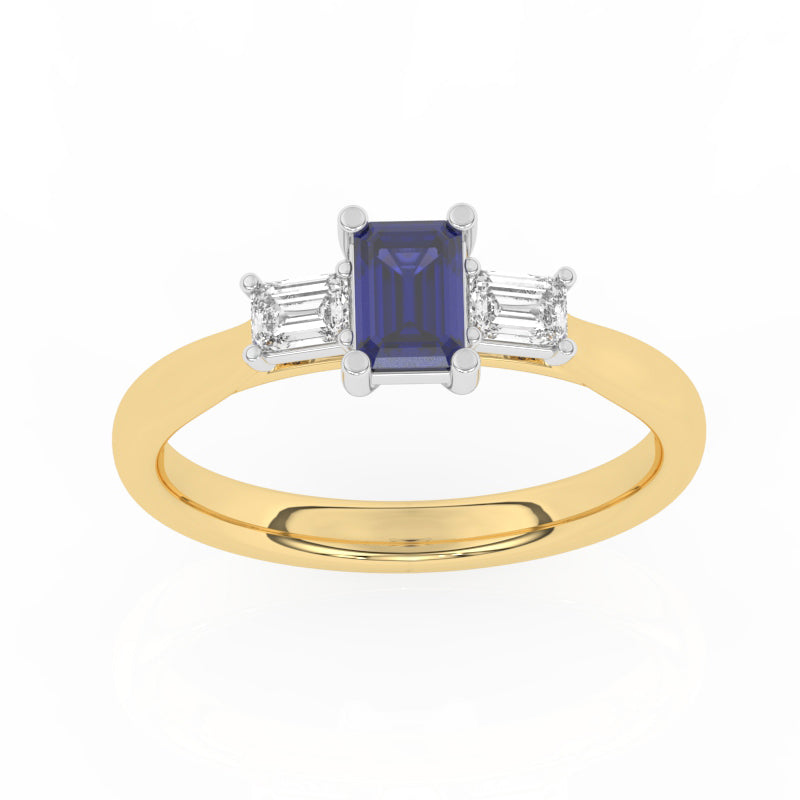 R-82420-SA-Y  Lab Diamond & Sapphire Three Stone Ring