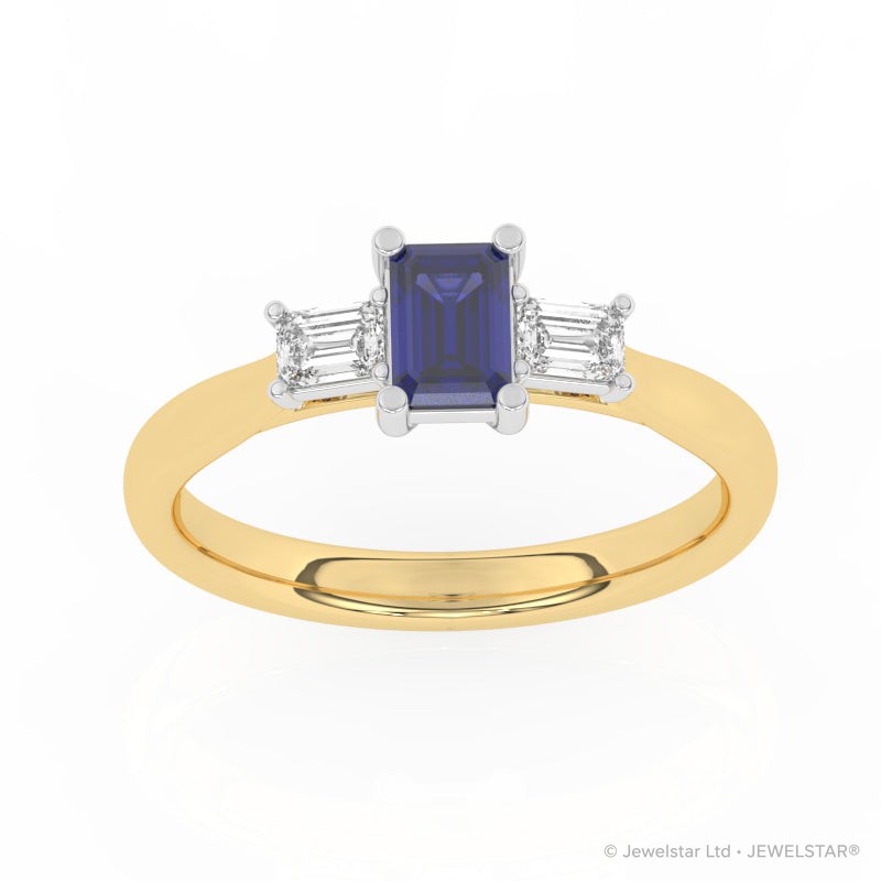 R-82420-SA-Y  Lab Diamond & Sapphire Three Stone Ring