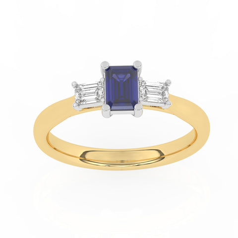 R-82420-SA-Y  Lab Diamond & Sapphire Three Stone Ring F/VS (EGL Report Included)