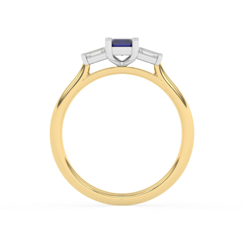 R-82420-SA-Y  Lab Diamond & Sapphire Three Stone Ring