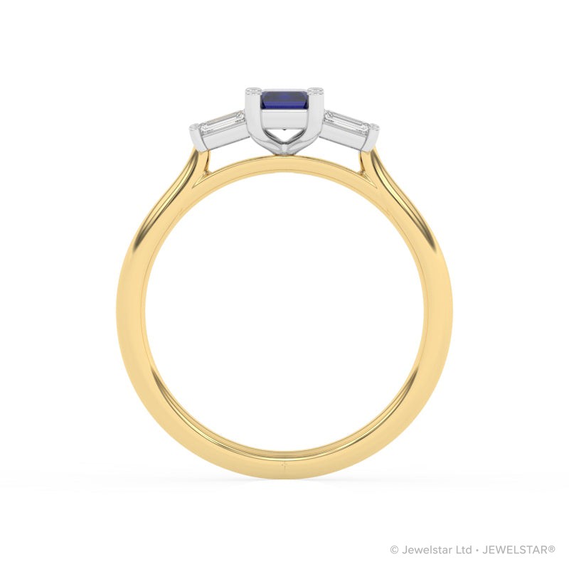 R-82420-SA-Y  Lab Diamond & Sapphire Three Stone Ring