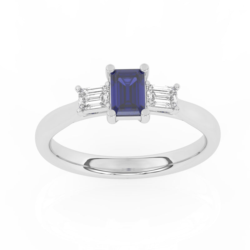 R-82420-SA-W  Lab Diamond & Sapphire Three Stone Ring