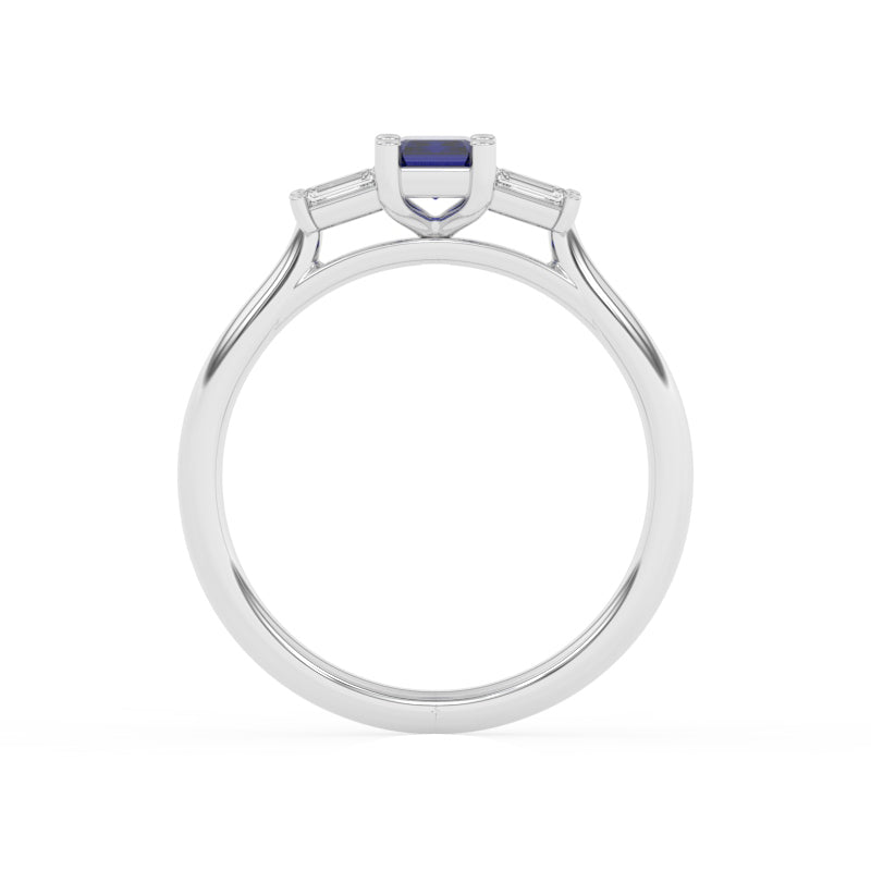R-82420-SA-W  Lab Diamond & Sapphire Three Stone Ring