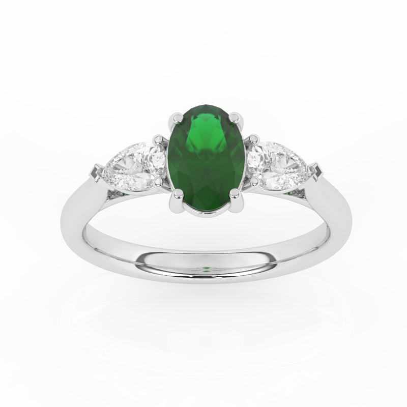 R-82510-EM-W  Lab Diamond & Emerald Three Stone Ring