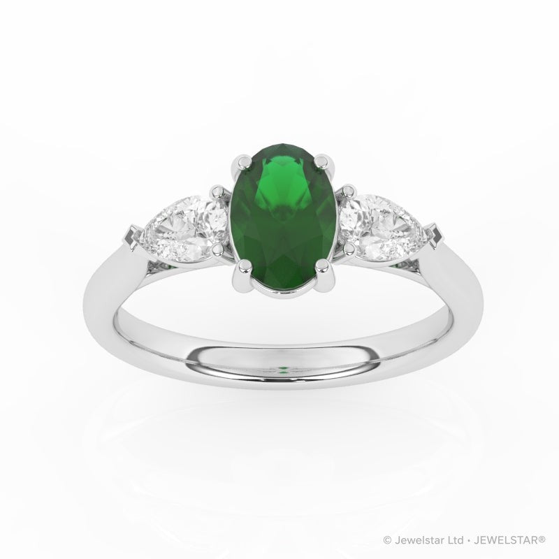 R-82510-EM-W  Lab Diamond & Emerald Three Stone Ring