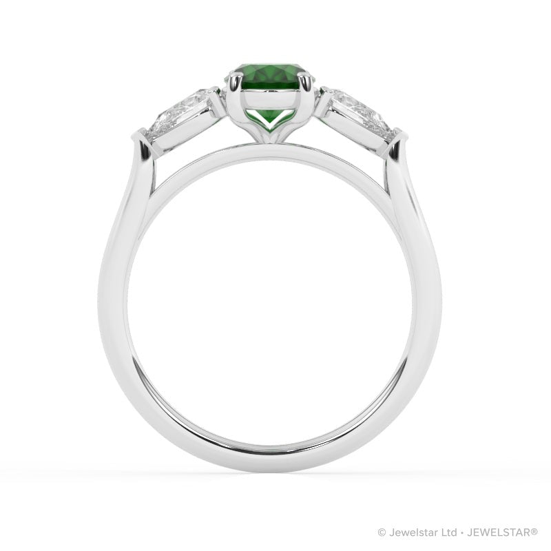 R-82510-EM-W  Lab Diamond & Emerald Three Stone Ring