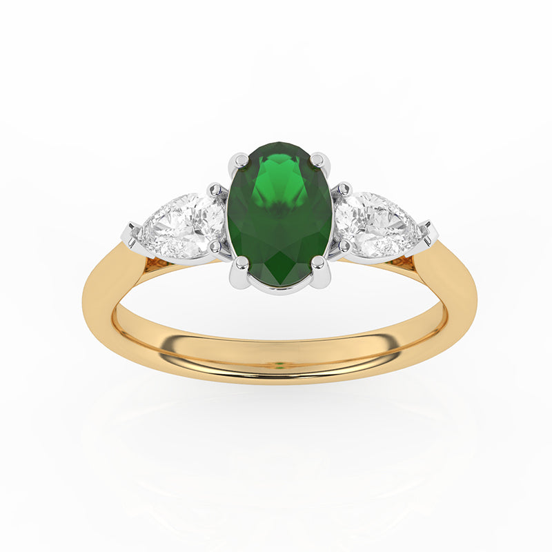 R-82510-EM-Y  Lab Diamond & Emerald Three Stone Ring
