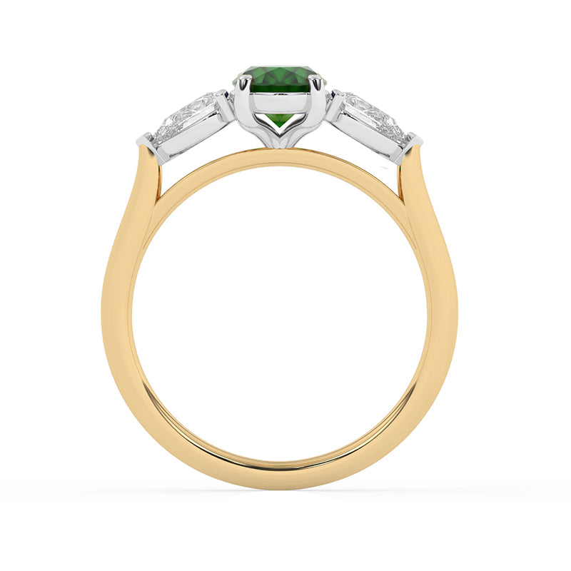 R-82510-EM-Y  Lab Diamond & Emerald Three Stone Ring