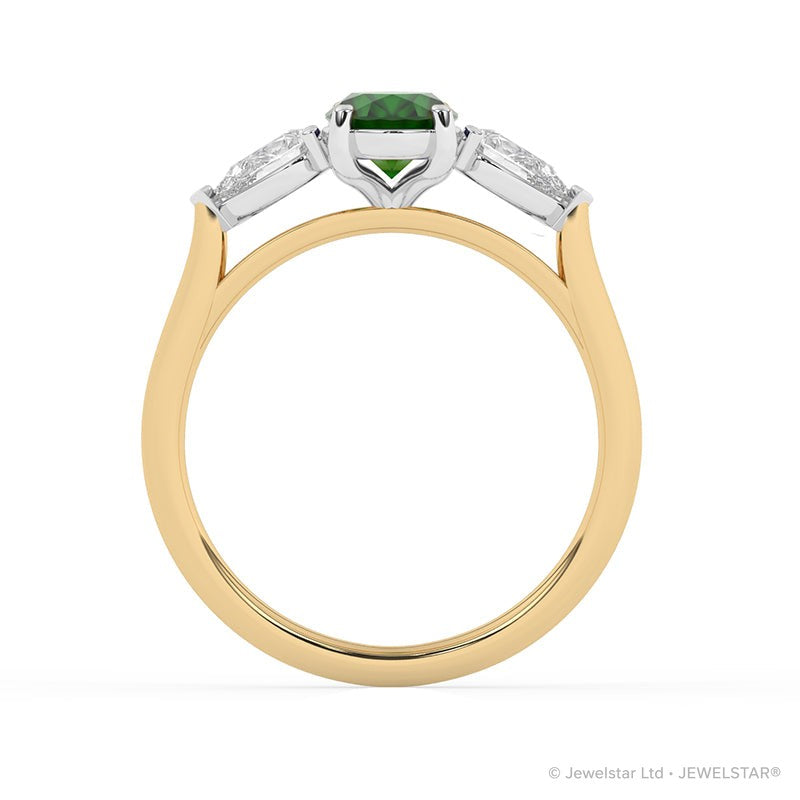 R-82510-EM-Y  Lab Diamond & Emerald Three Stone Ring